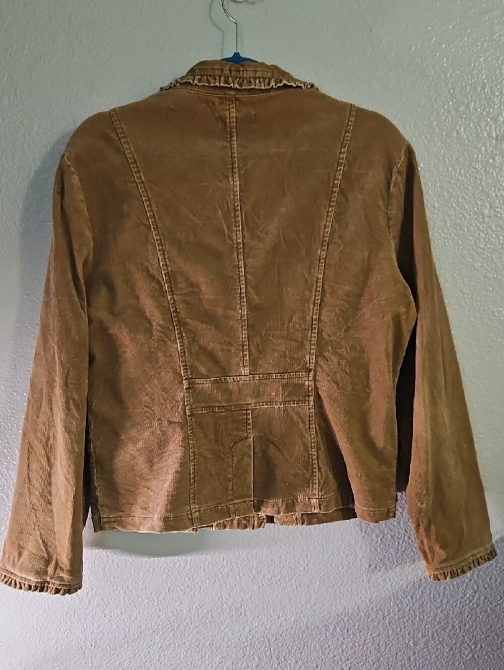 Ambition Camel Corduroy Ruffle Blazer Jacket Boho L - Picture 2 of 9